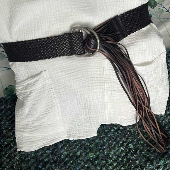 J CREW Vintage Boho Braided Leather Fringe Belt with Silver Ring - Brown M/L - Picture 3 of 9